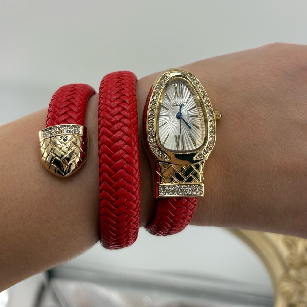 Elegant Serpenti Wrap Bracelet Watch – Red & Gold Tone ✨ - Picture 11 of 14